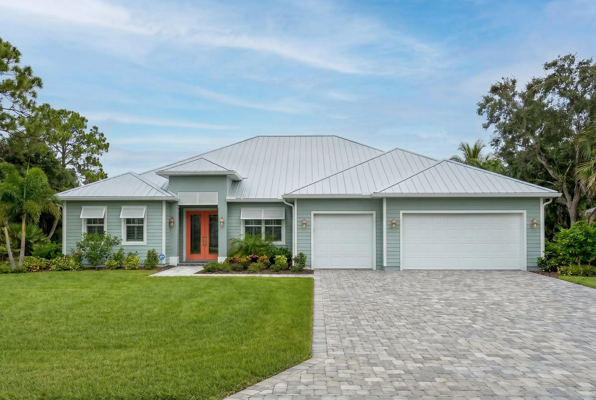 AI exterior rendering — Coastal Aqua Midday — Bluestream Design Studio