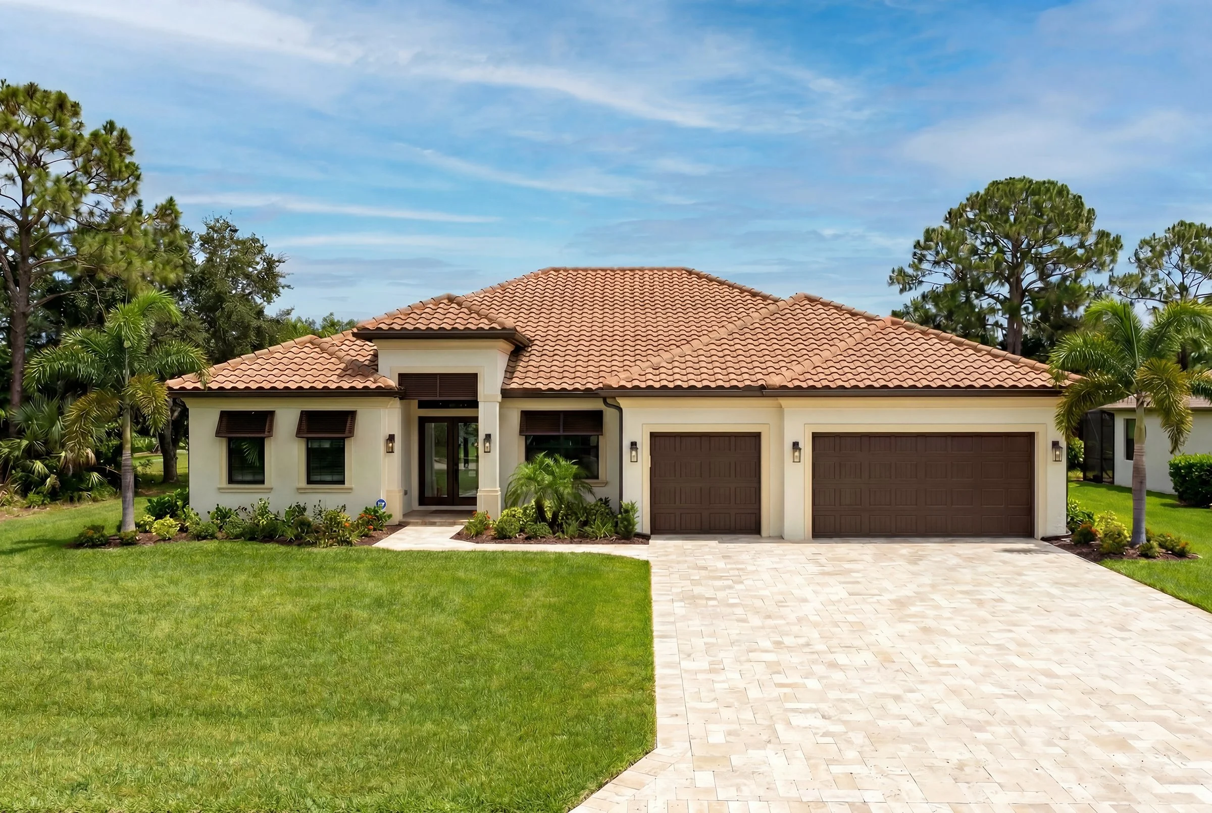AI exterior rendering — Mediterranean Midday — Bluestream Design Studio