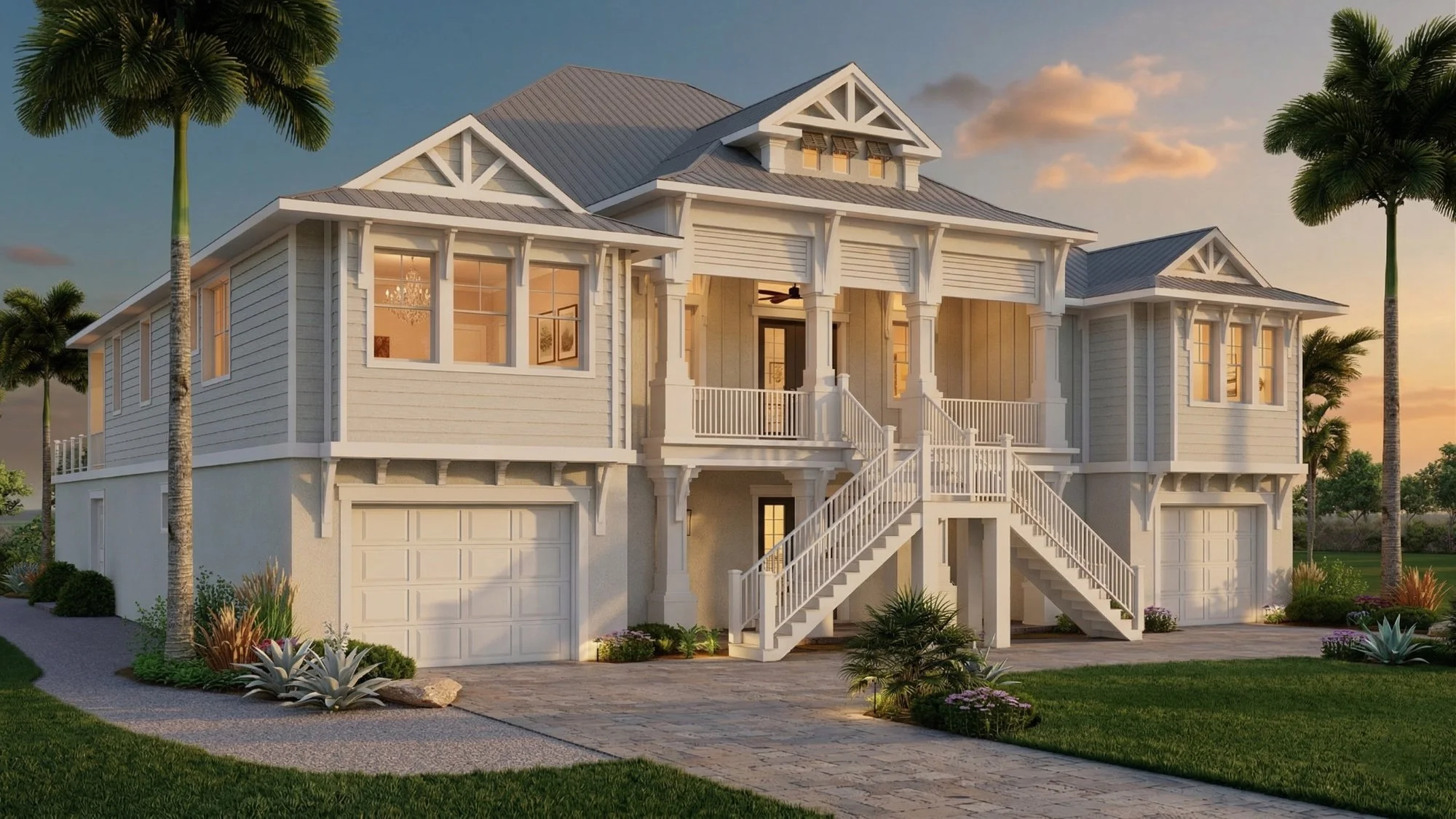 Palm island craftsman 3D rendering