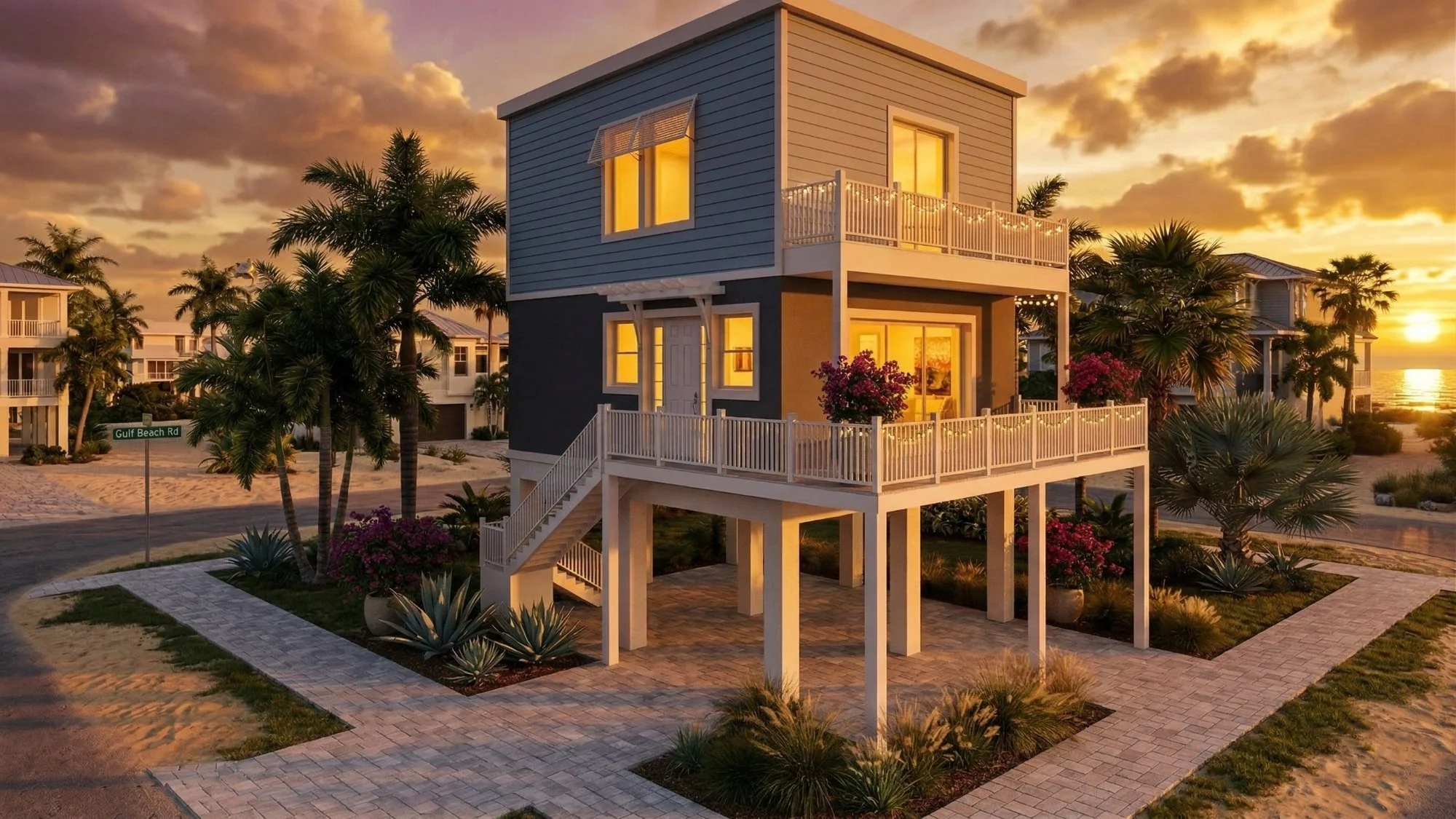 Elevated gulf cottage 3D rendering