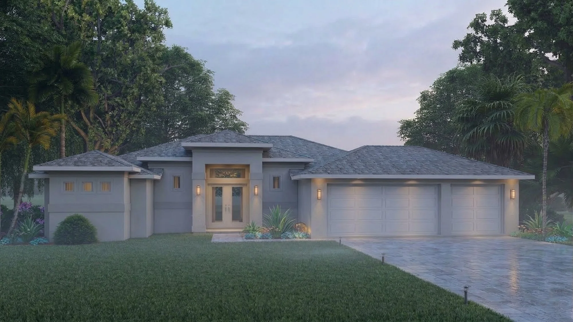 Modern prairie home 3D rendering