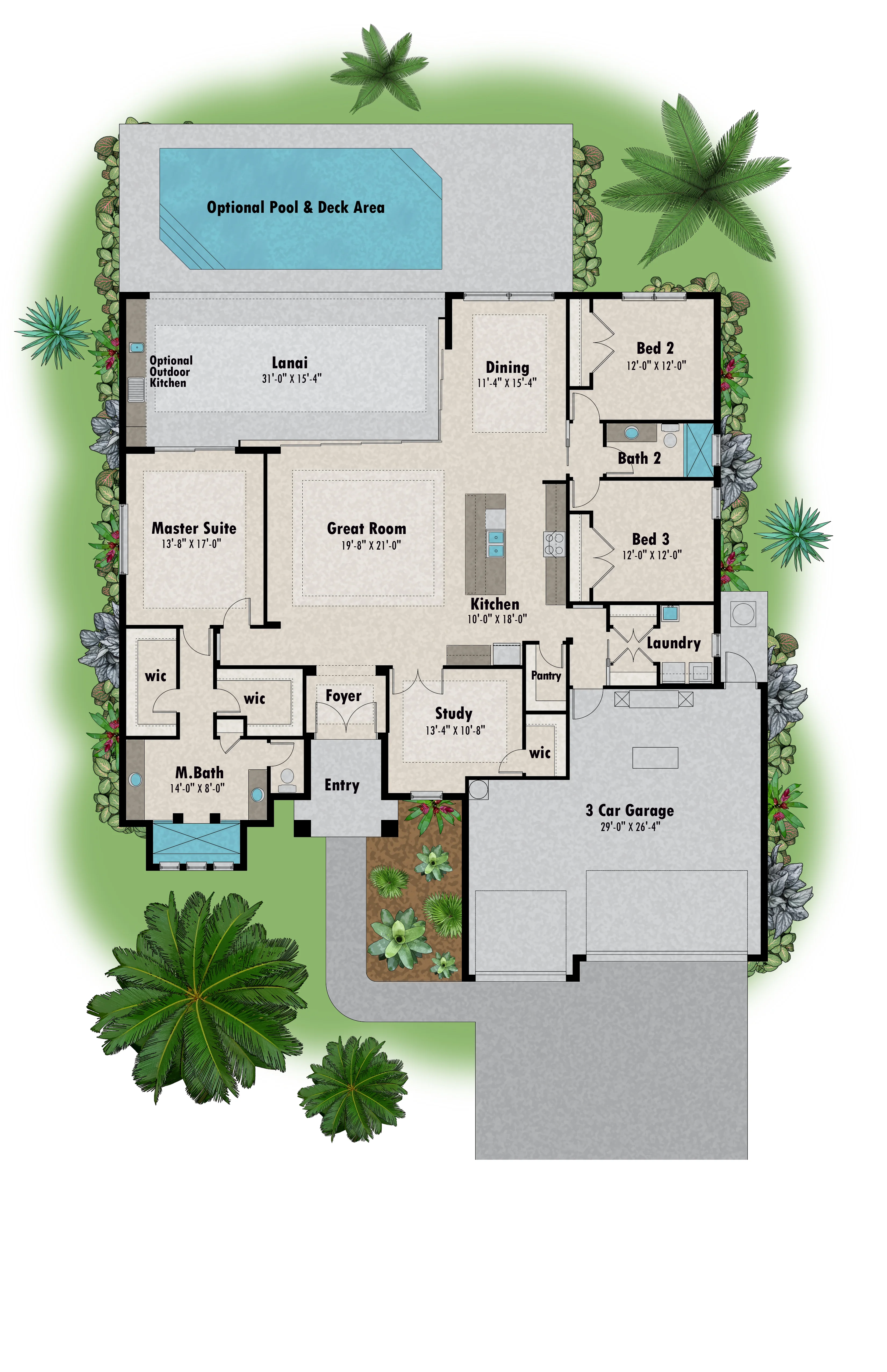 Color floor plan sample 04 — residential floor plan design services for builders and homeowners