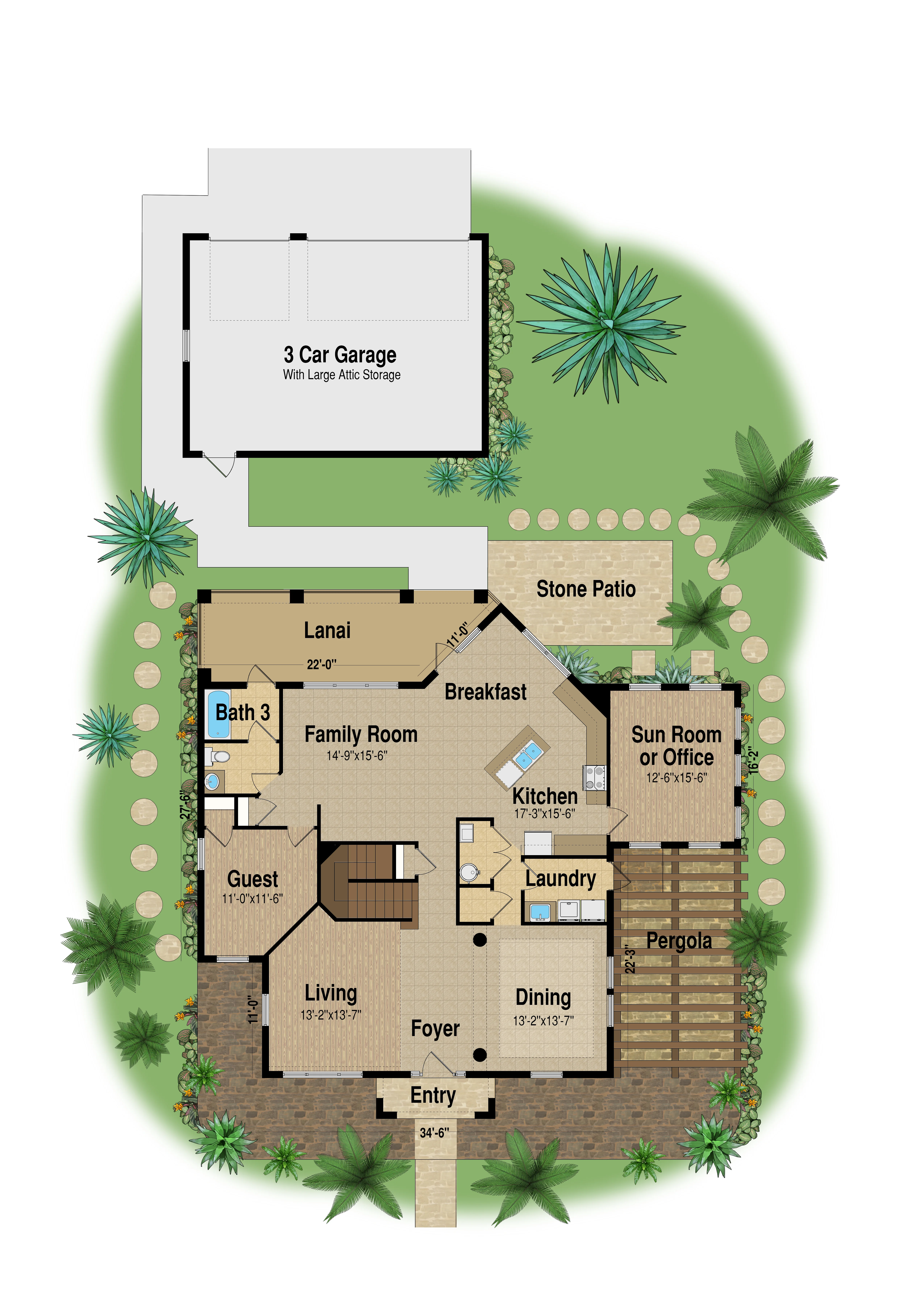 Color floor plan sample 09 — residential floor plan design services for builders and homeowners