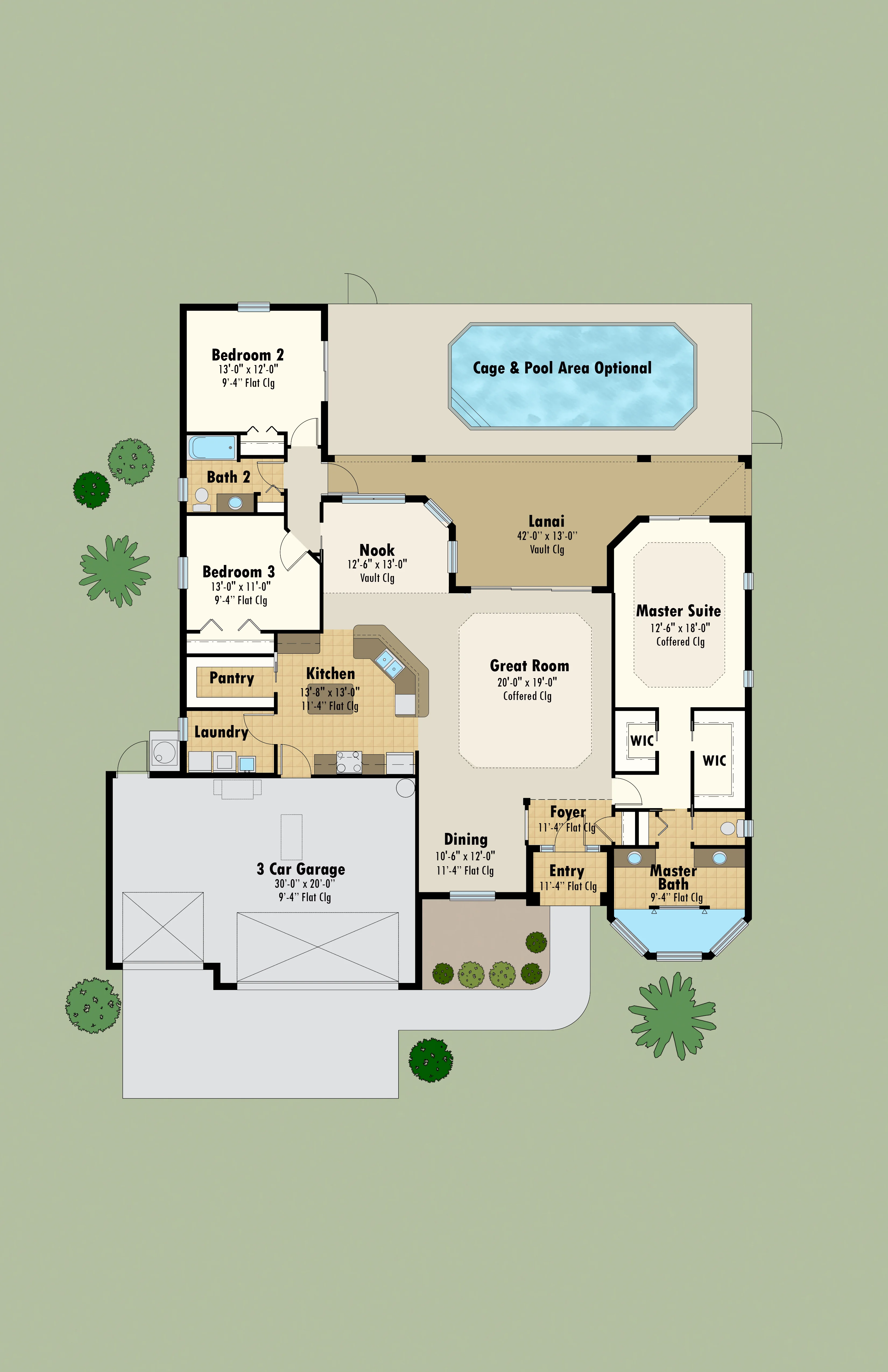Color floor plan sample 12 — residential floor plan design services for builders and homeowners